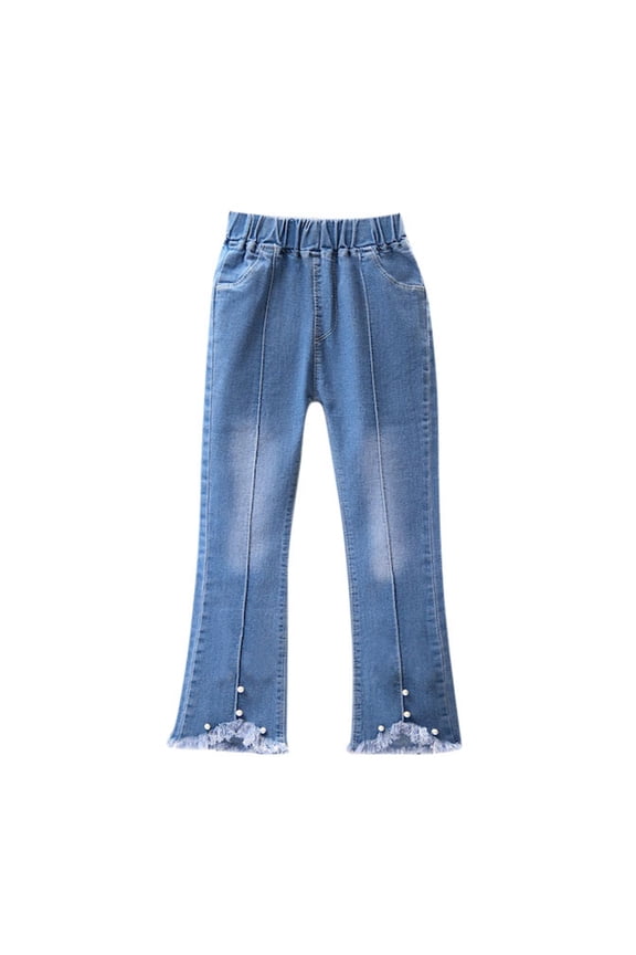 Girls Casual Jeans Elastic Waist Denim Wide Leg Pants Trousers for Toddler Little Big Girls 2-12 Years