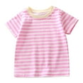 thumbnail image 1 of Trolimons Girls Striped Shirt Summer Crewneck Cotton Top Basic Short Sleeve Tee For Kids Size 0-7T, 1 of 7