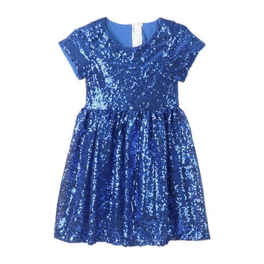 Trolimons Little Girls' Casual Dresses Sequin Party Bridesmaid Wedding Gown Size 5T Blue