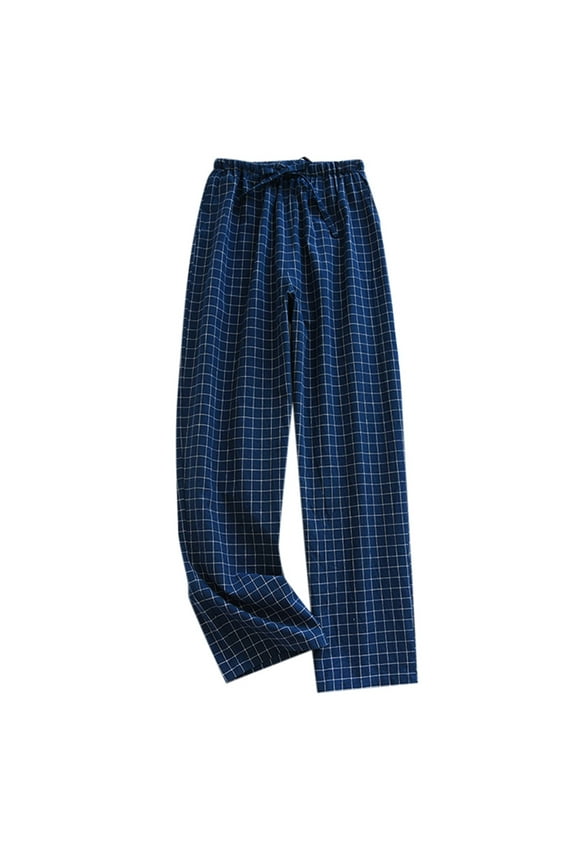 Men's Plaid Polyester Sleepwear Pajama Pants, Navy