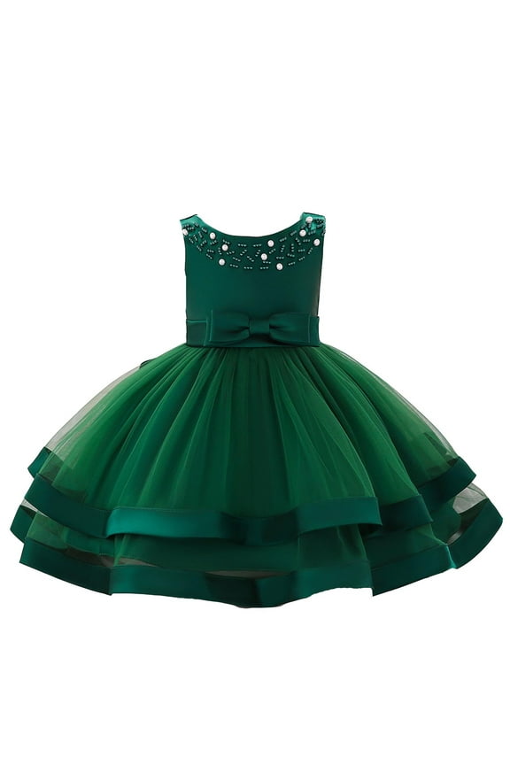 Newborn Baby Flower Girl Dresses Wedding Party Pageant Princess Dress Size 3-6 Months Dark Green