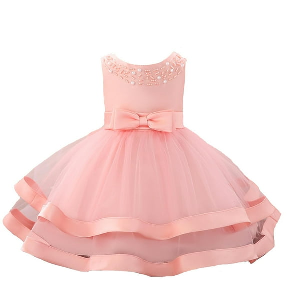Trolimons Newborn Baby Flower Girl Dresses Wedding Party Pageant Princess Dress Size 3-6 Months Pink