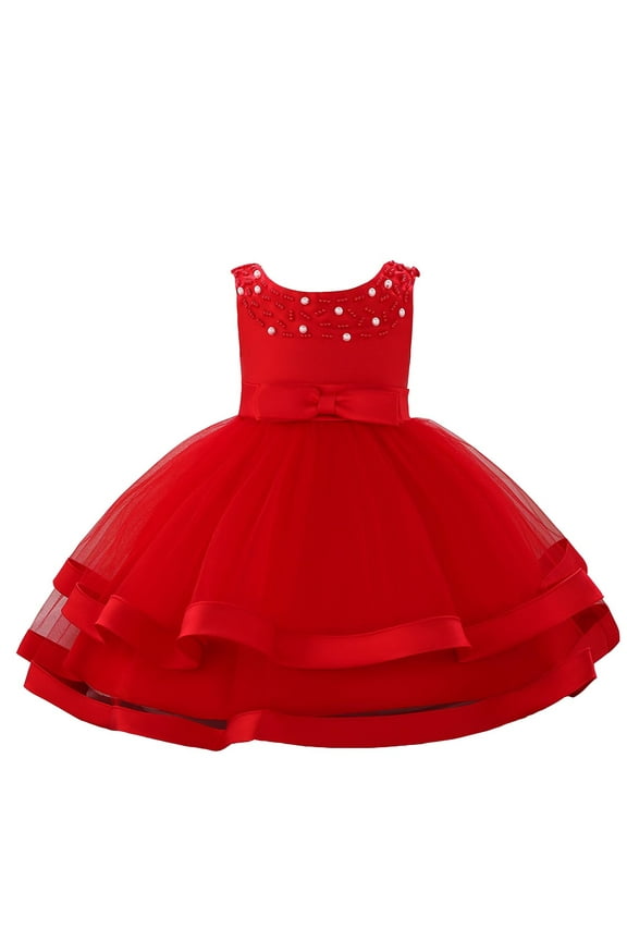 Newborn Baby Flower Girl Dresses Wedding Party Pageant Princess Dress Size 3-6 Months Red