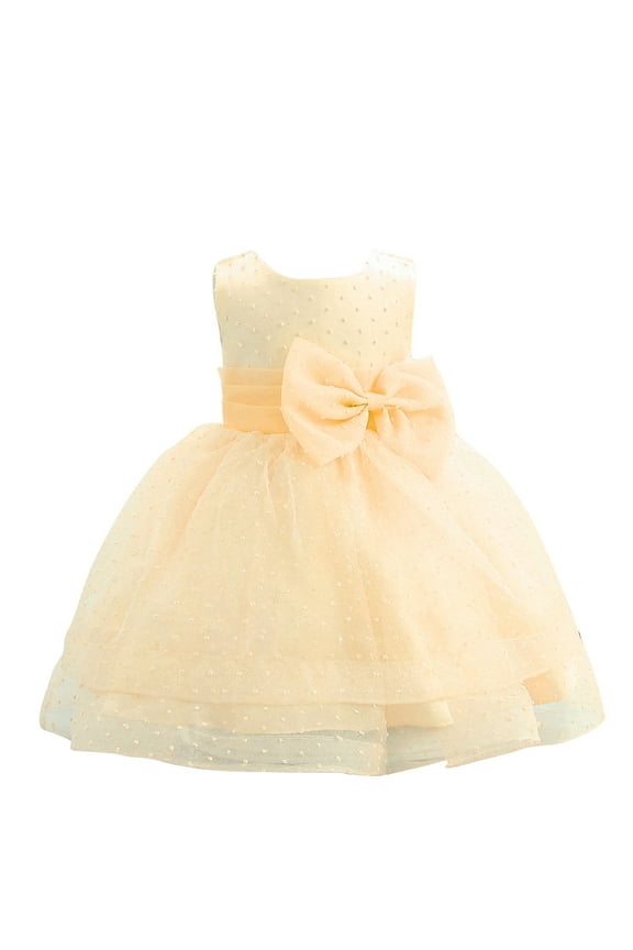 Toddler Flower Girl Dresses Spring Summer Roleplay Ruffle Bow Tie Sleeveless Show Lace Tulle Princess Clothing Size 2-3T Beige