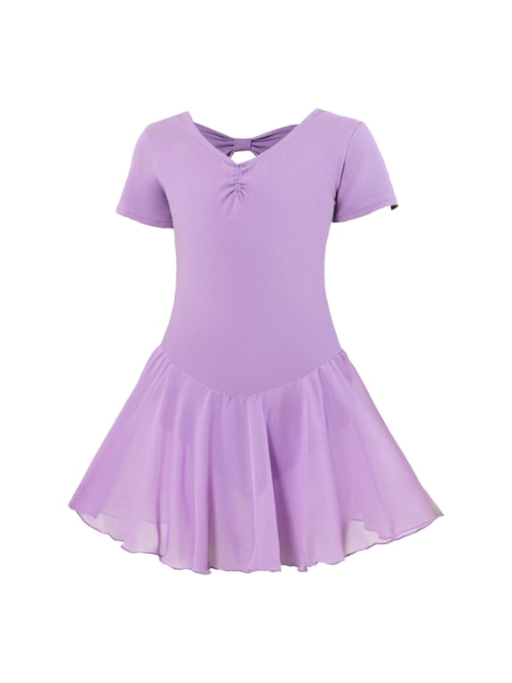 Toddler Girls Ballet Dresses Short Sleeve Dance Dress Solid Color Size 3-4T
