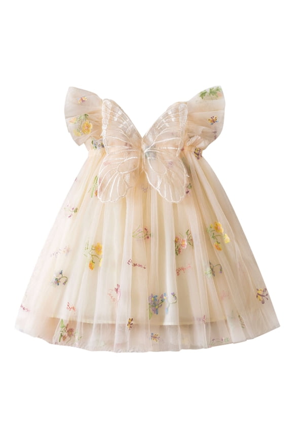 Toddler Girls' Casual Dresses Sleeveless Embroidered Flowers With Wing Tie Holiday Party Dance Party Clothes Size 4-5T Yellow