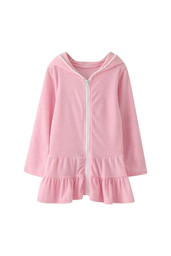 Toddler Girls Pink Hooded Zip Up Swimwear Cover, Size 3T to 4T