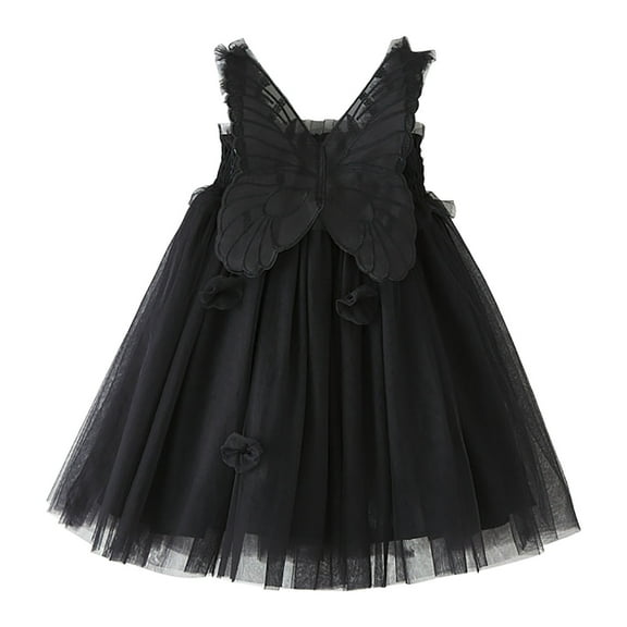 Trolimons Toddler Girls Princess Dresses Sleeveless Butterfly Tulle Suspenders Dance Party Clothes Size 12-18 Months Black