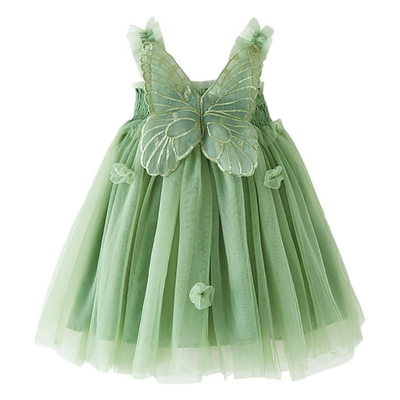 Trolimons Toddler Girls Princess Dresses Sleeveless Butterfly Tulle Suspenders Dance Party Clothes Size 4-5T Green