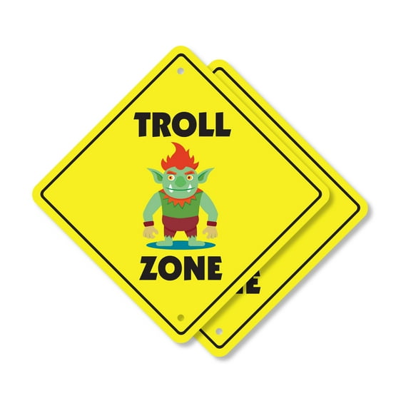Troll (2 Pack) Plastic Crossing Sign - 12 Inch X 12 Inch Xing Sign Gift Myth Creature Funny Rustic Forest Bridge Quirky Legend Unique Decor Outdoors Fun