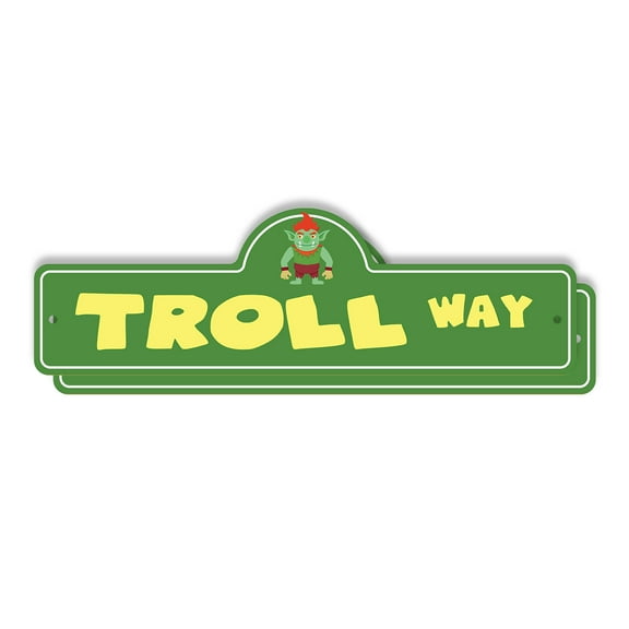 Troll (2 Pack) Plastic Street Sign - 7 Inch X 20 Inch Gift Myth Creature Funny Rustic Forest Bridge Quirky Legend Unique Decor Outdoors Fun