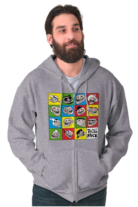 Troll Face Internet Memes Big Smiley Zip Up Hoodie Men's Women's Brisco Brands X