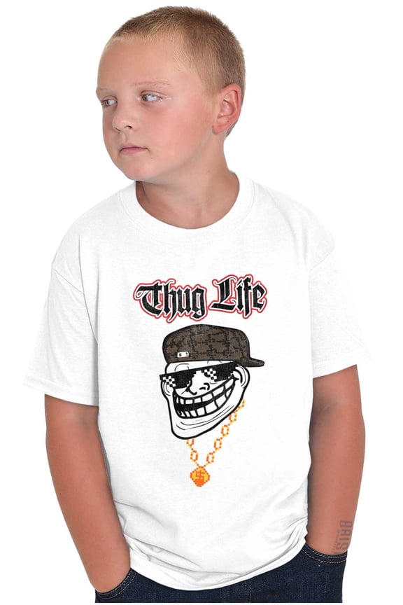 Troll Face Meme Thug Life Big Smiley Crewneck T Shirts Boy Girl Teen Brisco Brands S