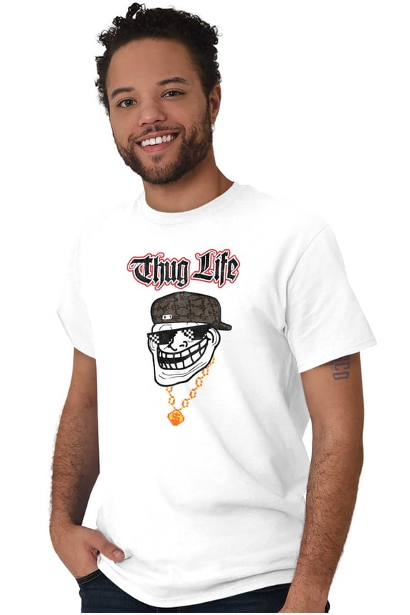 Meme Thug Life Big Smiley Men's Graphic T Shirt Tees Brisco Brands S