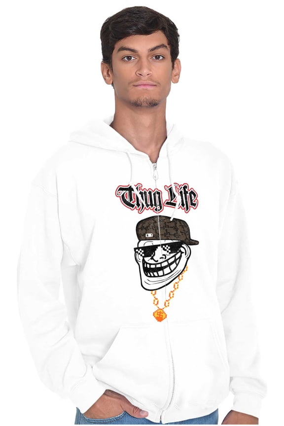 Meme Thug Life Big Smiley Zip Up Hoodie Men's Women's Brisco Brands M