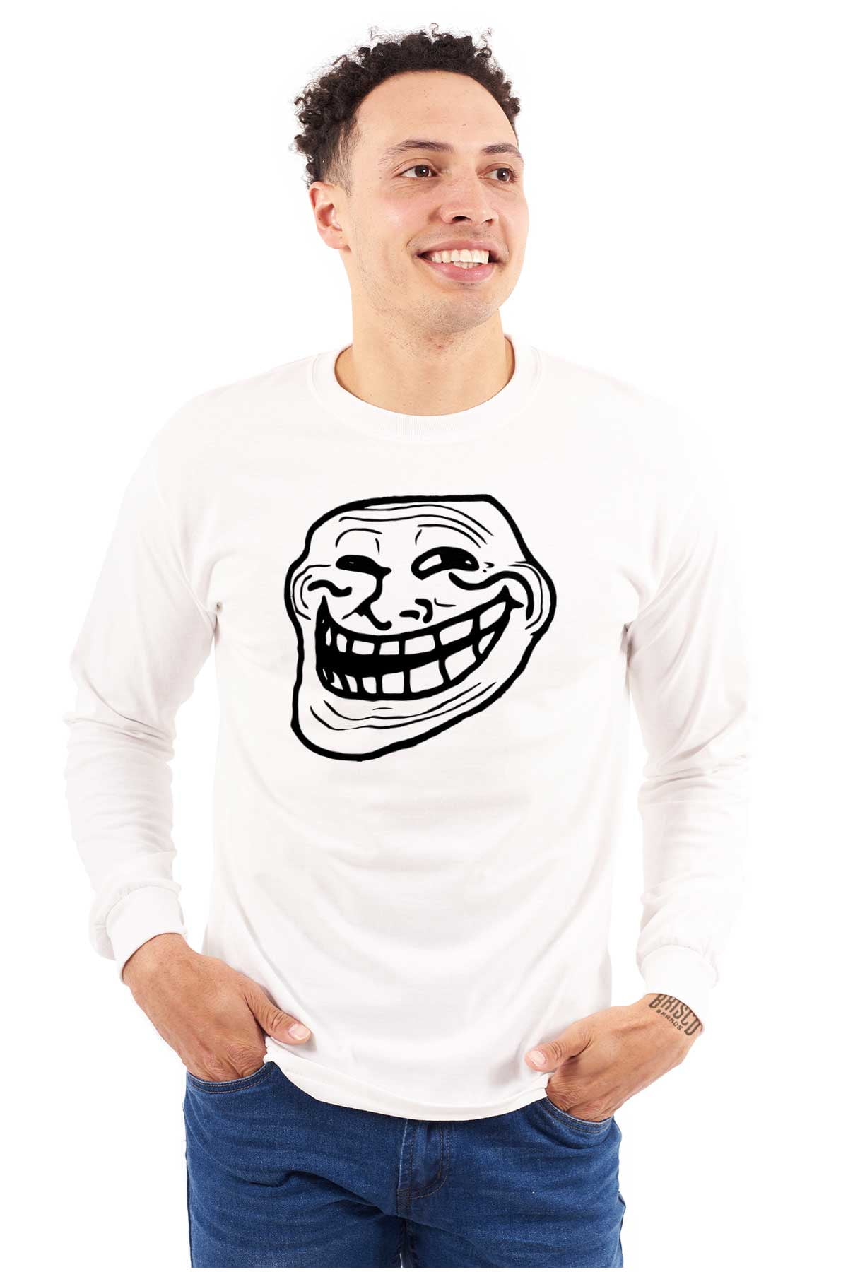 Troll Face Problem Big Smiley Meme Long Sleeve TShirt Men Women Brisco  Brands L 