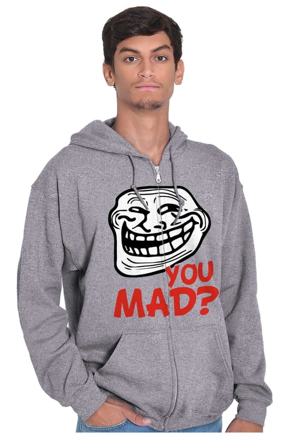 You Mad Trollface Meme Unisex Plus Size Zip Hoodie Brisco Brands 5X