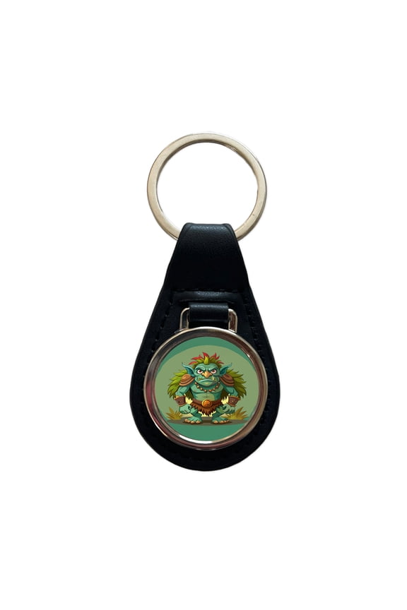 Troll Ogre Ugly Metal Black Leather Keychain