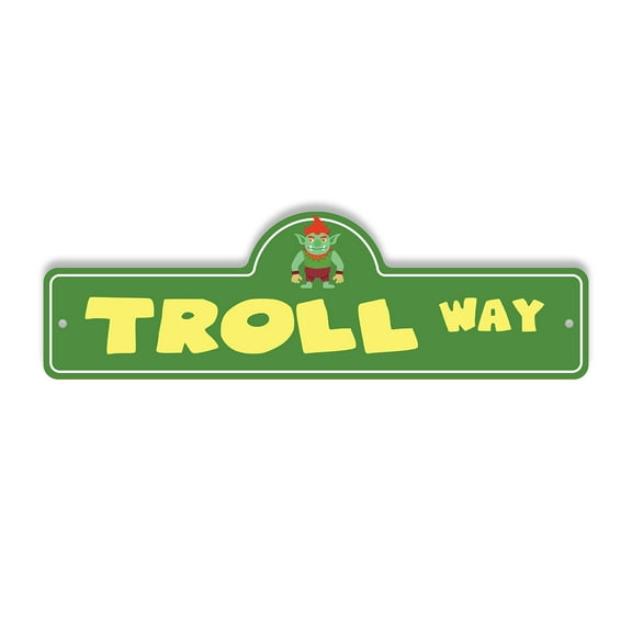 Troll Plastic Street Sign - 7 Inch X 20 Inch Gift Myth Creature Funny Rustic Forest Bridge Quirky Legend Unique Decor Outdoors Fun