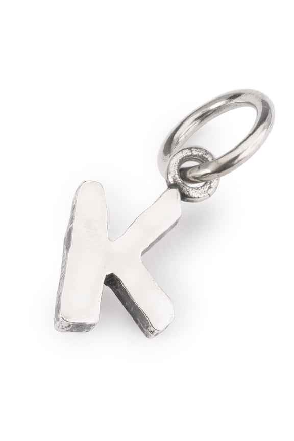 Letter K Initial Charm for Womens Bead Bracelet, Silver