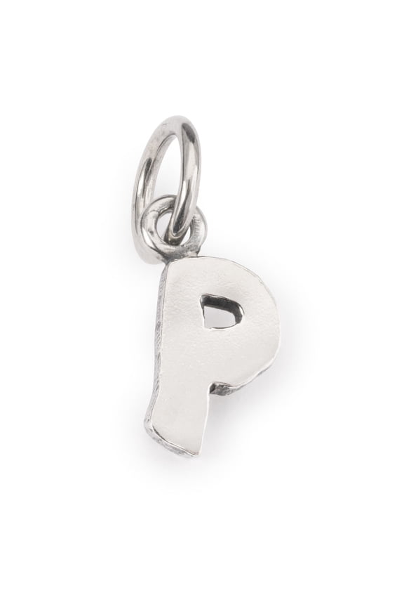 Letter P Initial Charm for Womens Bead Bracelet, Silver