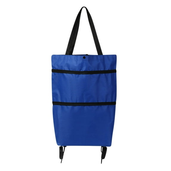 Trolley Folding Shopping Bag Collapsible Two-Stage Zipper Folding Shopping Bags 2 In 1 Foldable Shopping Portable Cart With Wheels Lightweight Storage Bag for Shopping Fruits Vegetables