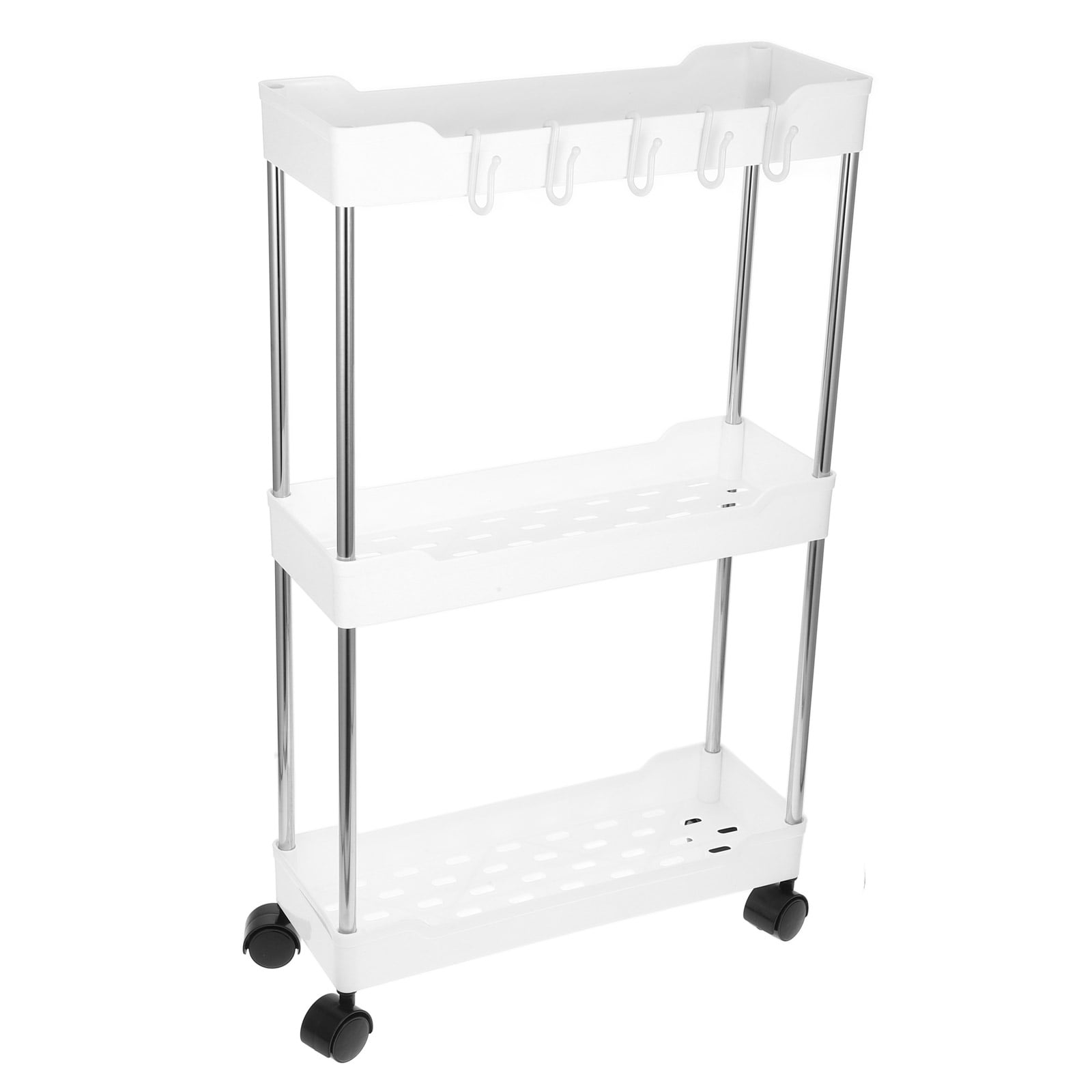 White Plastic and Stainless Steel 3-Tier Rolling Utility Cart