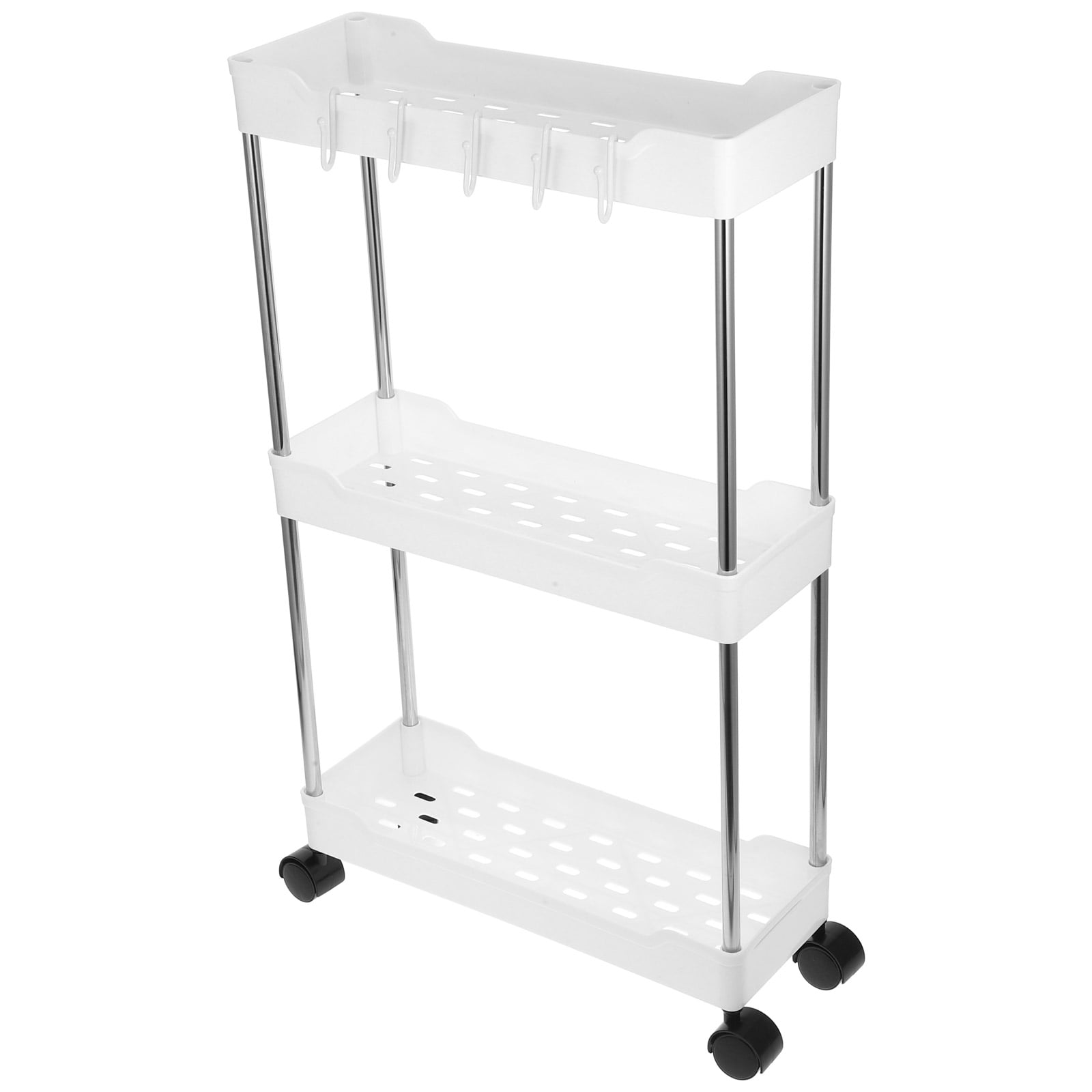 White Plastic and Stainless Steel 3-Tier Rolling Utility Cart