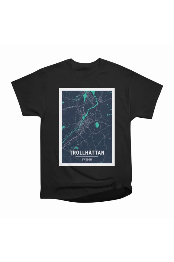 Trollhttan Sweden Blue Dark City Map T-Shirt Tee Gift For Him Merch For Her Apparel For Fr