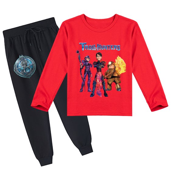 Trollhunters Kids' Comfy Long Sleeve T-shirt & Pants Set, Breathable for Spring Autumn, Unisex with Prints