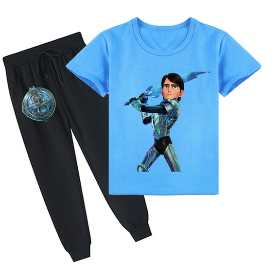 Trollhunters Printed Cotton Set: Short Sleeve T-shirt and Long Pants for Kids in Summer Outfits