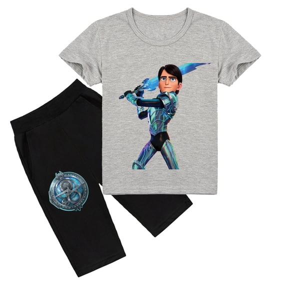 Trollhunters Printed Cotton Set: Short Sleeve T-shirt and Shorts for Kids, Great for Summer Adventures