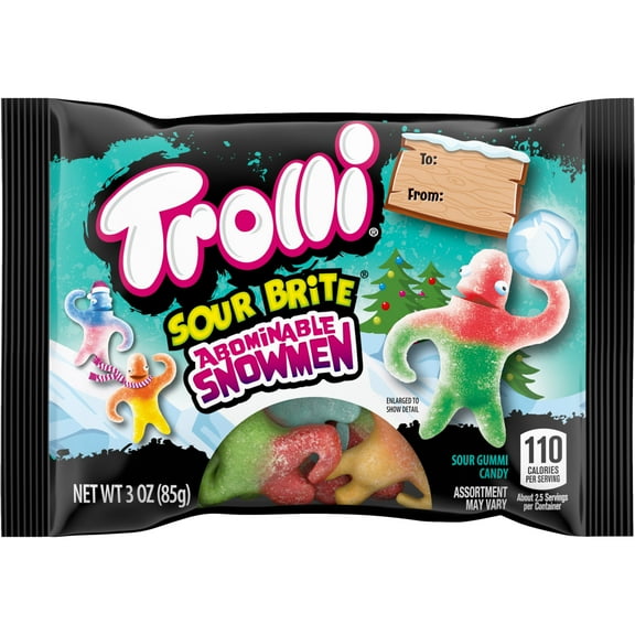 Trolli Sour Brite Abominable Snowmen Gummy Candies, Christmas Candy, Sour Holiday Candy Share Pack, 3 oz