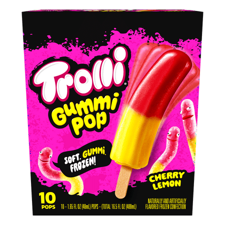 Trolli Frozen Gummi Ice Pops Chewy Sour Gummy Candy Frozen Dessert Snacks, Cherry Lemon, 10 Count