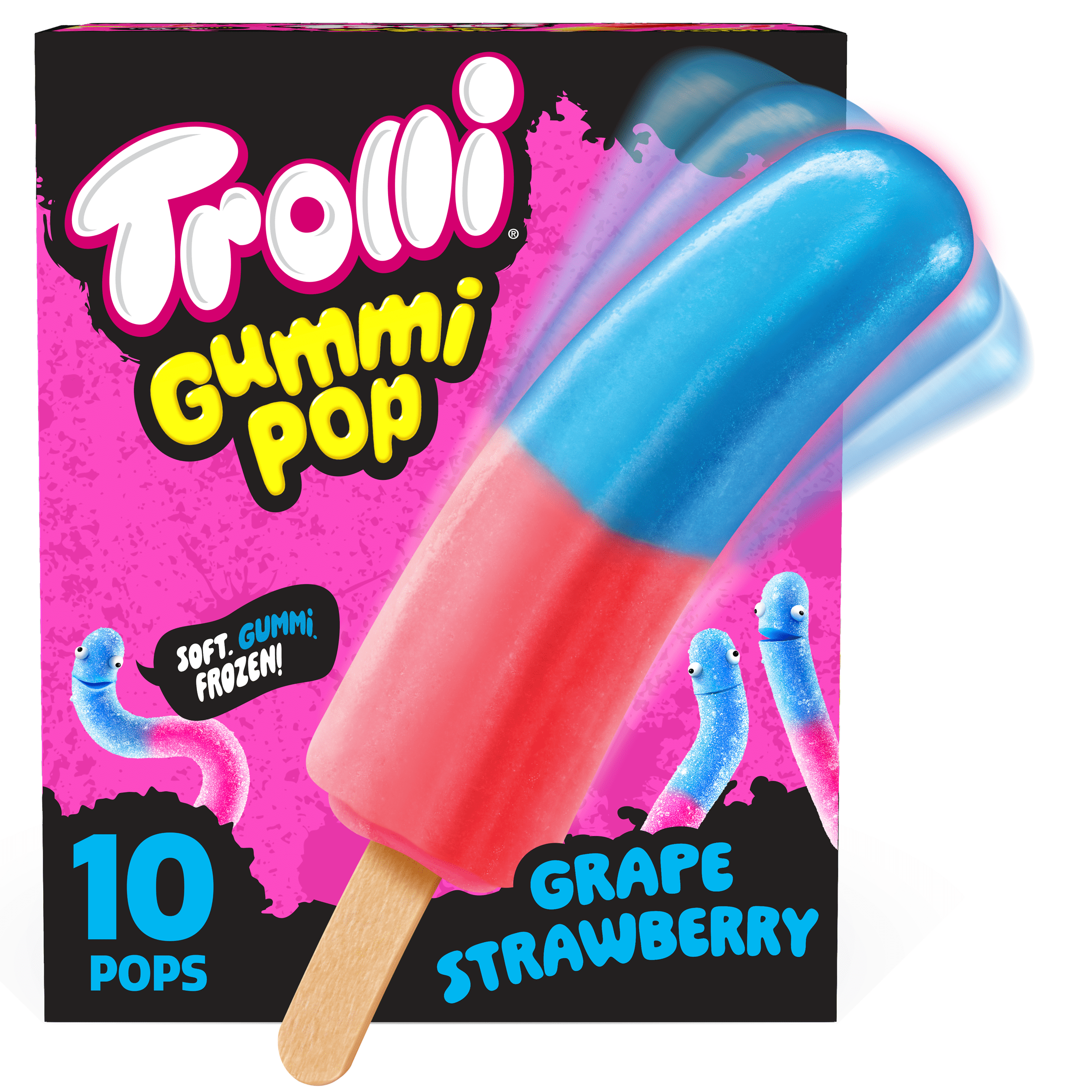 Trolli Frozen Gummi Pops Chewy Sour Gummy Candy Frozen Snacks, Grape Strawberry, 10 Count