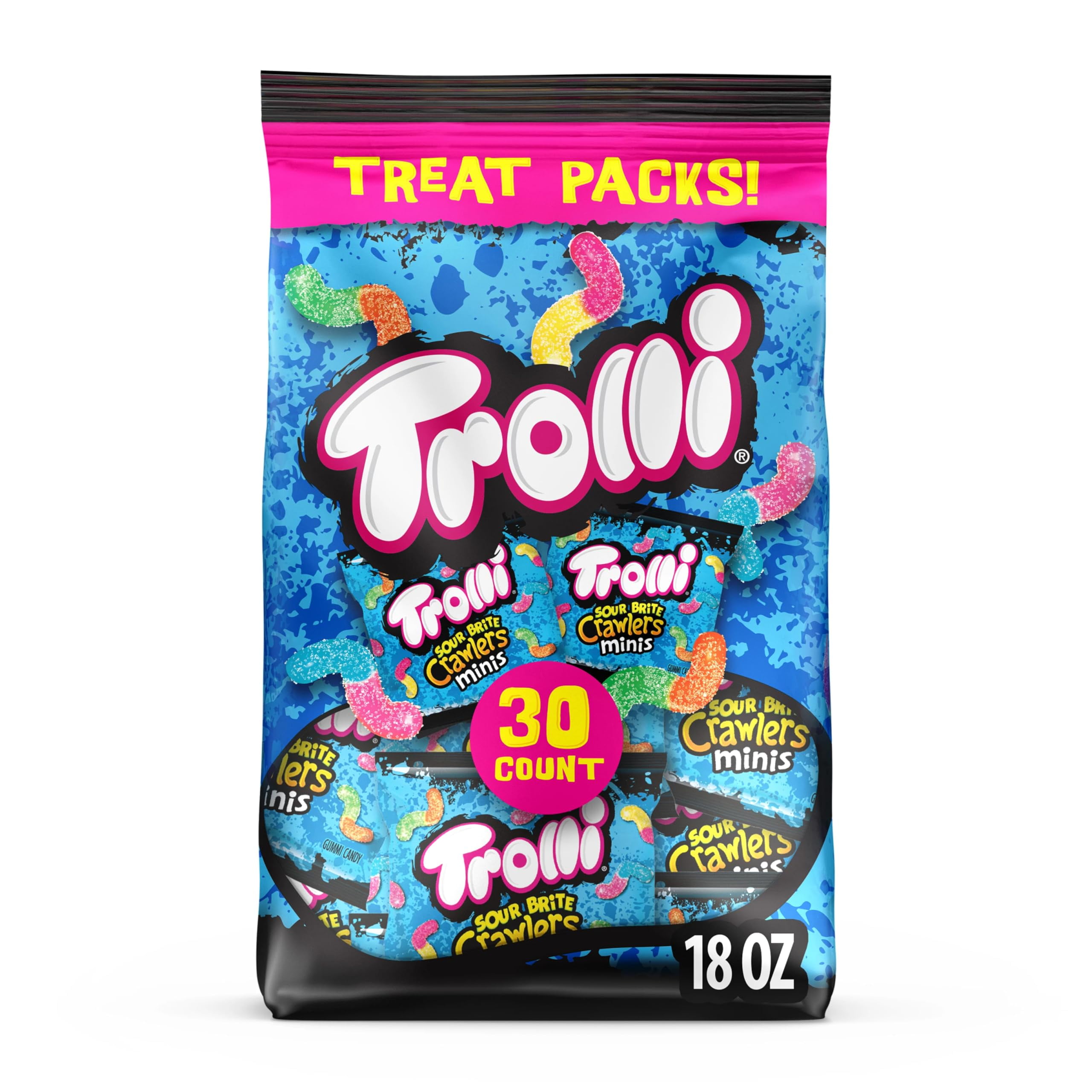 Trolli Sour Brite Crawlers Candy Minis Treat Packs 18 oz
