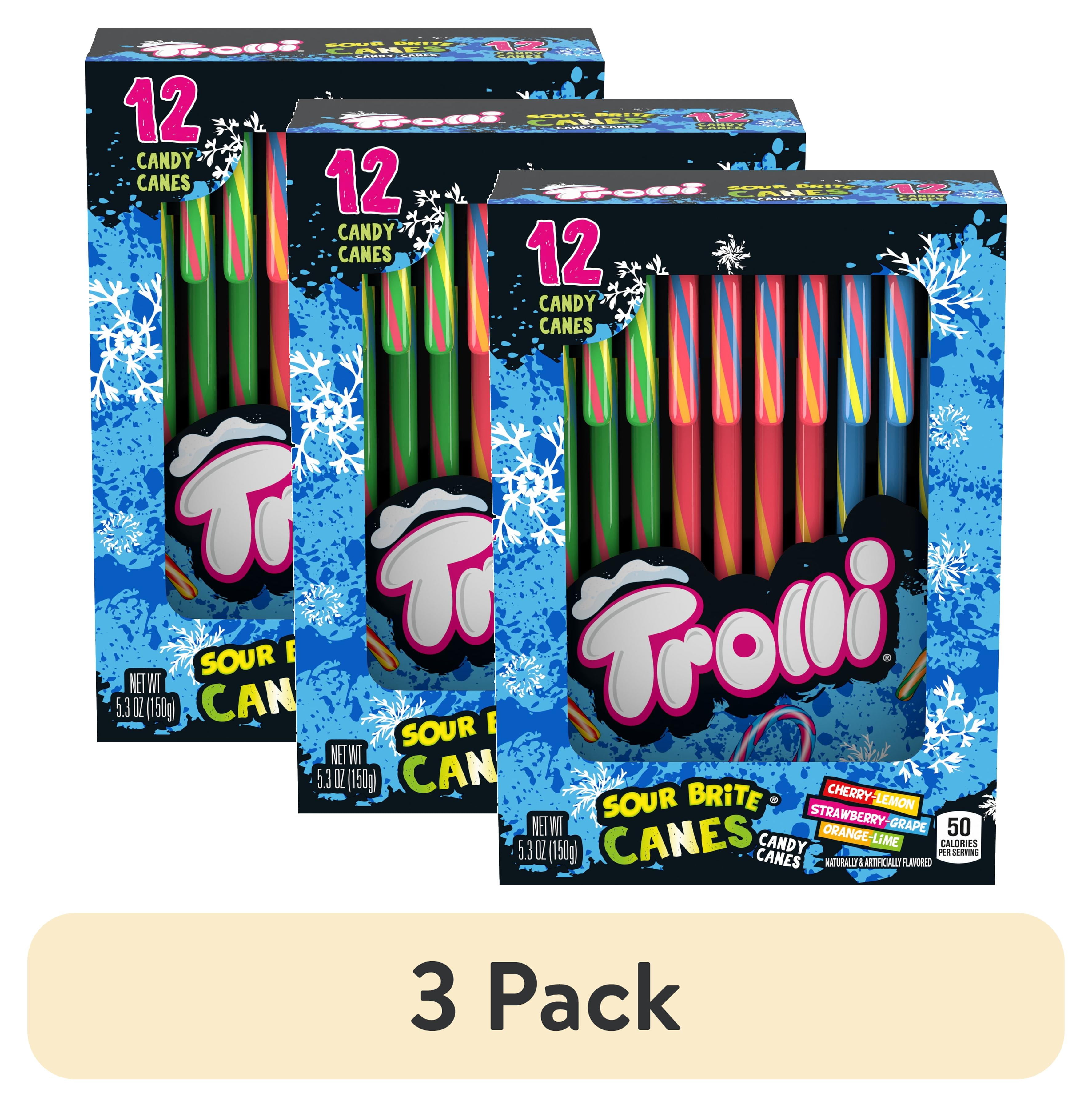 (3 pack) Trolli Sour Brite Christmas Candy Canes, 12 Count Box, 5.3