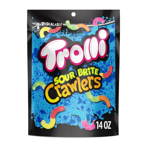 Trolli Sour Brite Crawlers, Candy, Cherry-Lemon, Strawberry-Grape & Orange-Lime, Sweet and Sour, Gummy Worms, 14 oz-Pack of 6