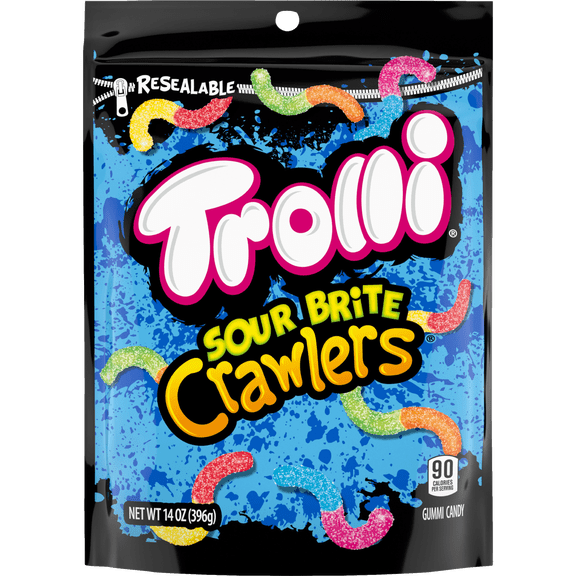 Trolli Sour Brite Crawlers Candy, Cherry-Lemon, Strawberry-Grape & Orange-Lime, Sweet and Sour, Gummy Worms, 14 oz