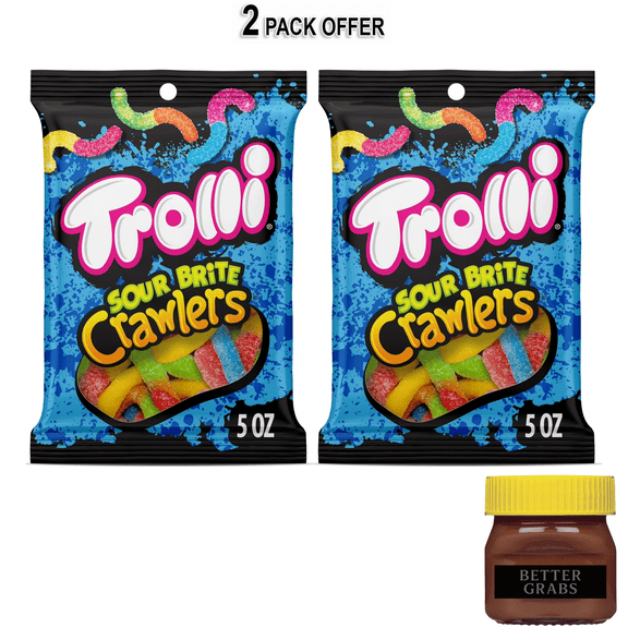 Trolli Sour Brite Crawlers, Candy, Cherry-Lemon, Strawberry-Grape & Orange-Lime, Sweet and Sour, Gummy Worms, 5 OZ