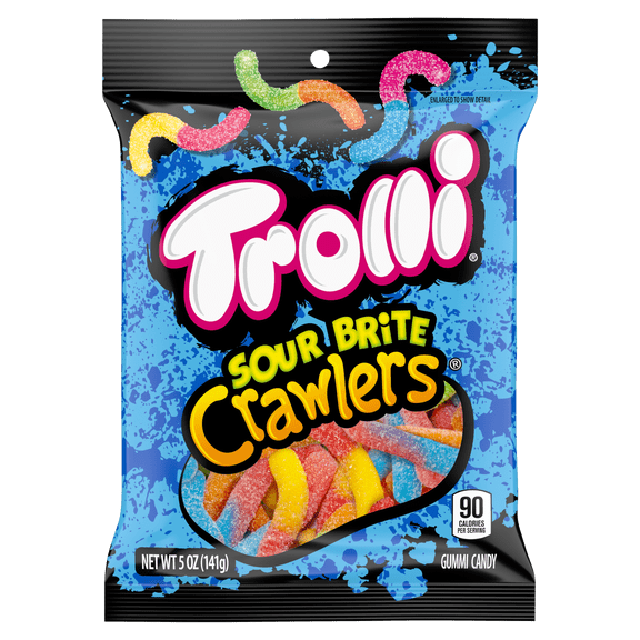 Trolli Sour Brite Crawlers, Candy, Cherry-Lemon, Strawberry-Grape & Orange-Lime, Sweet and Sour, Gummy Worms, 5 oz