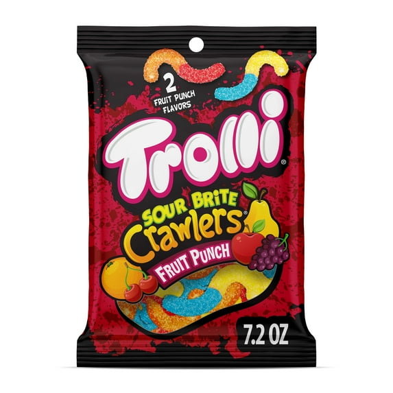 Trolli Sour Brite Crawlers, Candy, Fruit Punch, Sweet and Sour, Gummy Worms, 7.2 oz Bag
