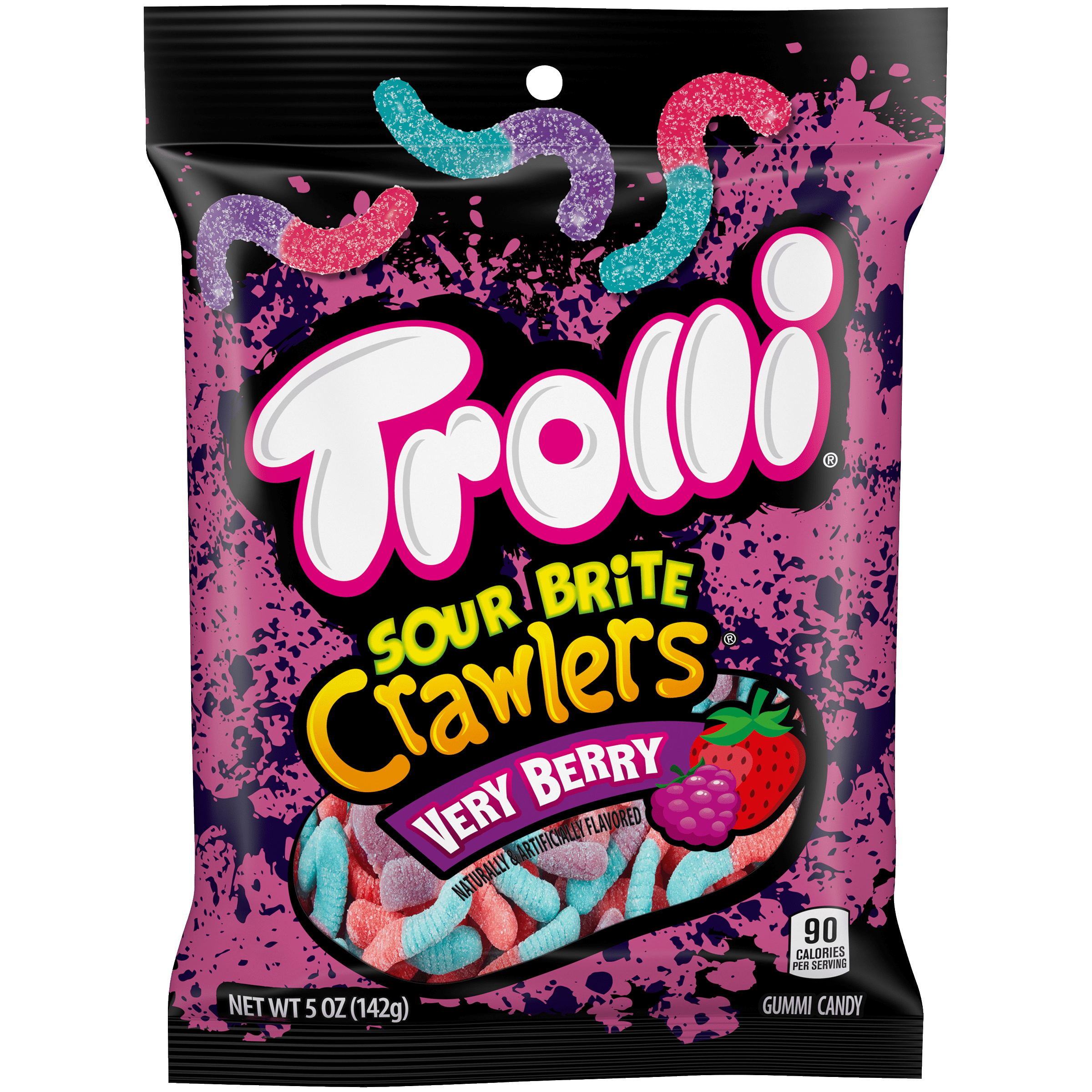 Trolli Sour Brite Crawlers Candy, Very Berry Sour Gummy Worms, 5