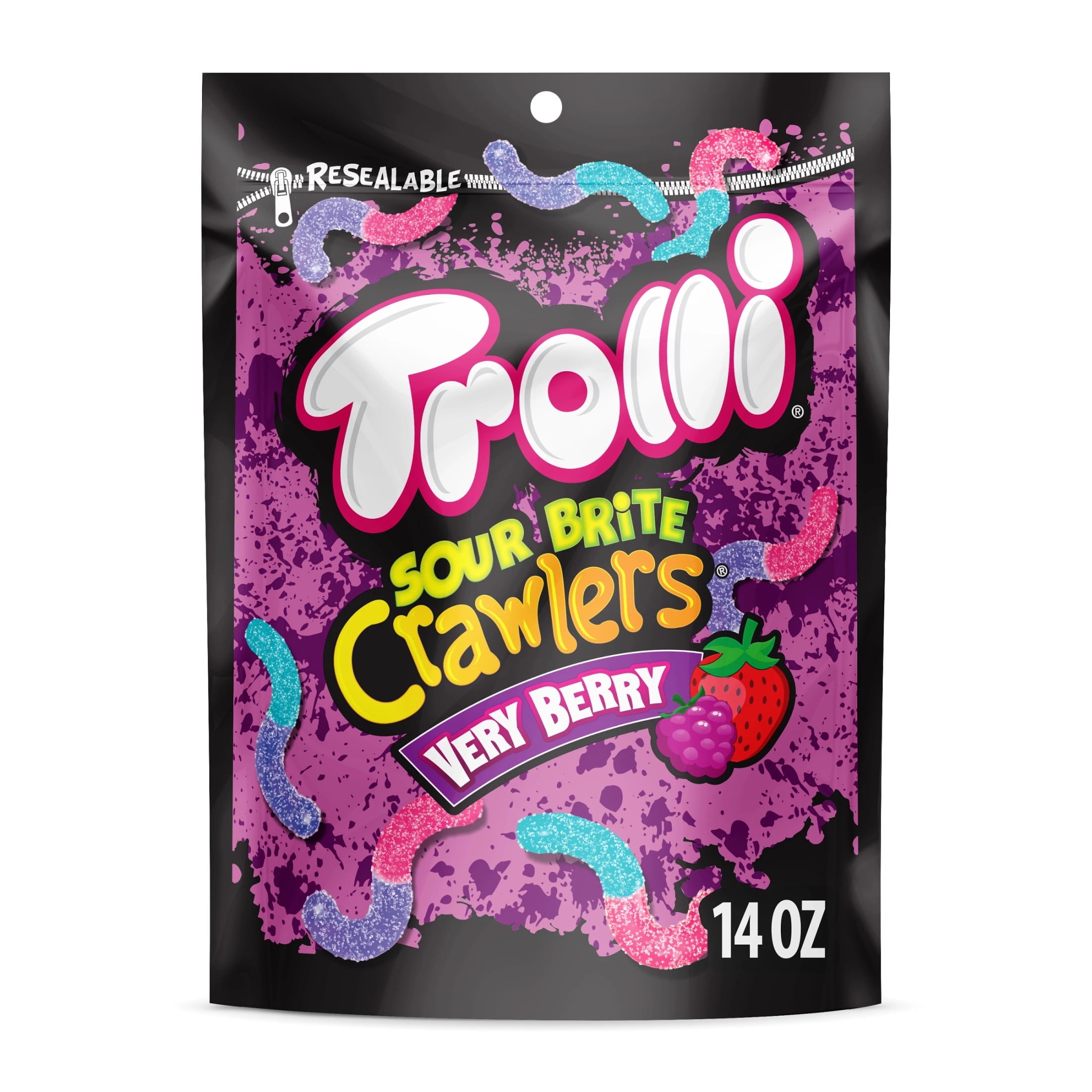 Trolli Sour Brite Crawlers, Candy, Very Berry, Sweet and Sour, Gummy Worms, 14 oz Bag - pack of 3