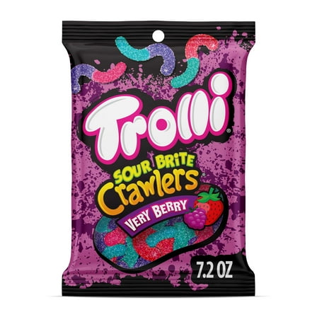 Trolli Sour Brite Crawlers, Candy, Very Berry, Sweet and Sour, Gummy Worms, 7.2 oz Bag