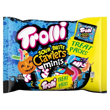 Trolli Mini Sour Brite Crawlers, Halloween Sour Candy Treat Sized, Trick-or-Treating and Fall Parties, 9.6 oz Bag, 16 Count