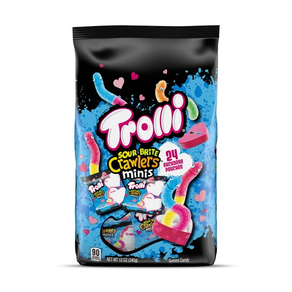 Trolli Sour Brite Crawlers Minis Gummy Candy, Valentine's Day Exchange, 24ct