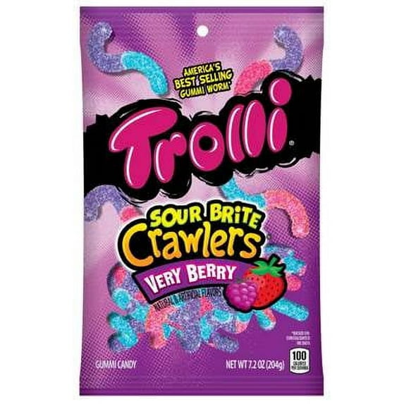 Trolli Sour Brite Crawlers Very Berry Gummi Candy, 7.2 Ounce - 8 per case.