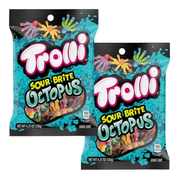 Trolli Sour Brite Octopus Sour Gummy Candy, Assorted Flavors 4.25 oz, 2 Pack
