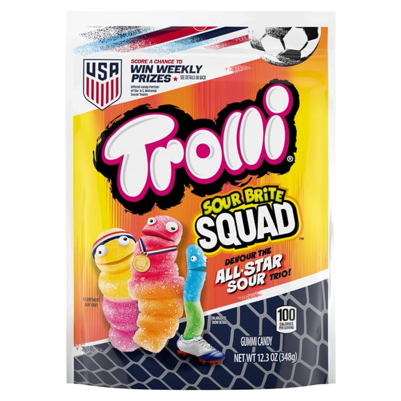 Trolli Sour Brite Squad Gummy Candy, Sour Gummy Worms Summer Candy, Resealable Bag, 12.3 oz